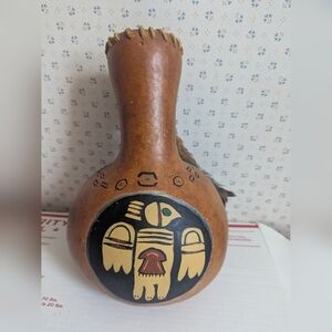 Vintage Decorative Gourd First Nations Indian Tribal Feathers Native American
